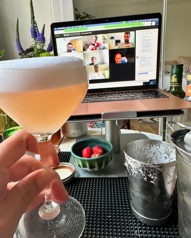 Virtual cocktail classes are still going strong! 
One of my favorite cocktails to make, teach and drink is the Clover Club. Classically made with gin, this cocktail also tastes great with tequila or vodka or lan alcohol-free spirit or green tea. 

Berry Syrup
½ cup sugar
½ cup room temperature water
¼ cup berries (if using frozen, defrost first)
Add berries, sugar and water to mason jar
Attach lid and shake to dissolve sugar into liquid
Strain berries from liquid, discard berries
Store syrup in mason jar in fridge for up to 10 days
or add 2 tbsp alcohol to stabilize the syrup and to extend its shelf life
or freeze into ice cubes
defrost/melt before making cocktail

Clover Club
2 oz (¼ cup) gin, vodka, white rum or tequila
  Alcohol-free: cold tea - citrus, green or berry
½ oz (1 tbsp) dry vermouth or orange liqueur or fino sherry (all optional)
¾ oz (1.5 tbsp) lemon juice
½ oz (1 tbsp) berry syrup
1 egg white (or 1.5 tbsp aquafaba)
Add egg white to shaking vessel
Add all other ingredients to shaking vessel
Shake ingredients without ice for 60 seconds to activate egg white foam
Fill shaker with ice, shake hard for 7 seconds
Strain into a chilled stemmed drinking glass
Garnish with berries

#cocktails #cocktail #cocktailrecipes #cocktailrecipe #bayareabartender #sanfrancisco #easycocktails #alcoholfree #alcoholfreecocktails #alcoholfreedrinks #virtualhappyhour #howtomakecocktails #cocktailmakingtips
#bayareaevents #bayarea #teambuilding #sanfrancisco #sanfranciscoevents #partyideas #cocktailparty #oakland #bachelorettepartyideas #bachelorpartyideas #birthdaypartyideas #virtualteambuilding #virtualcocktailclasses #virtualofficehappyhour